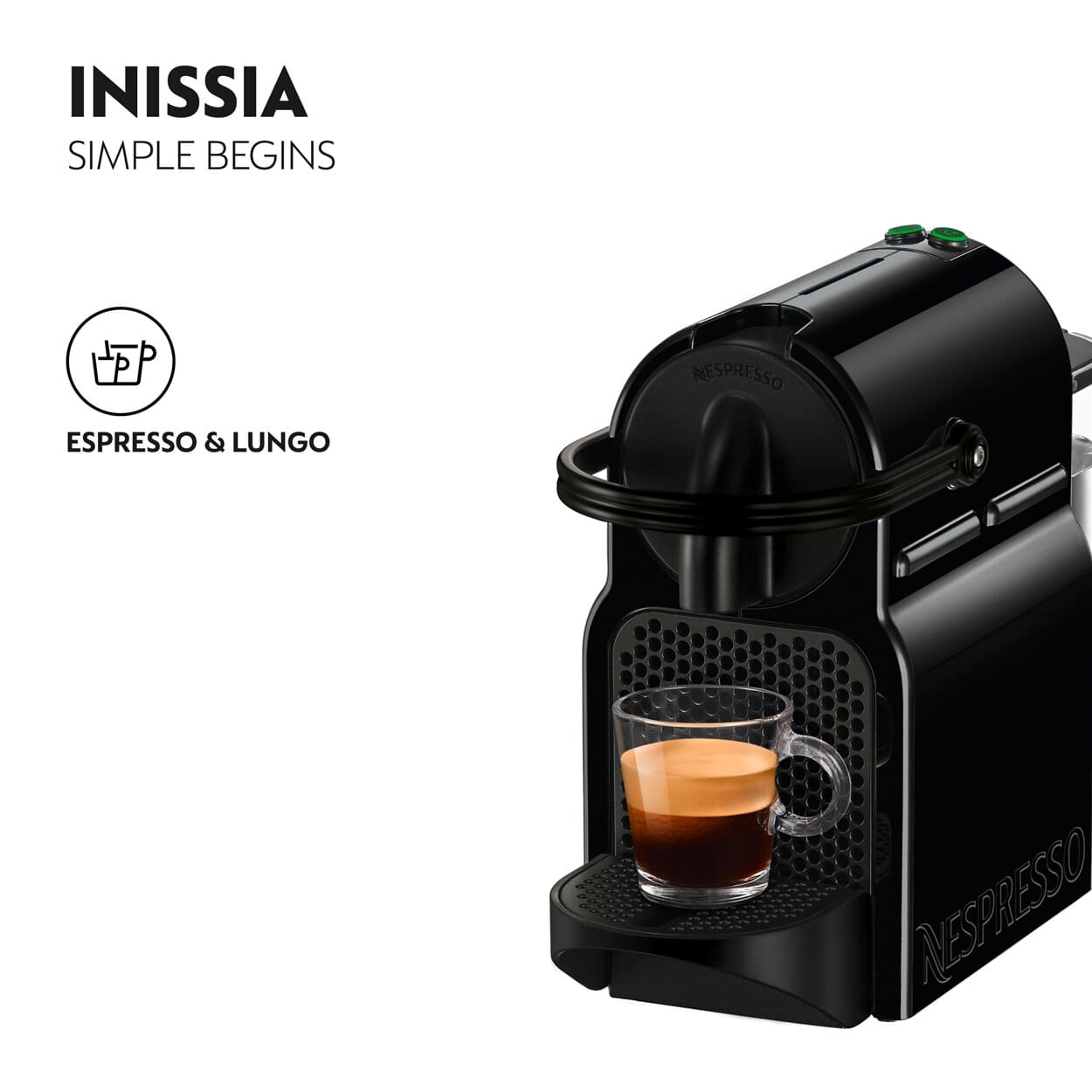 NESPRESSO Inissia D40 Black Coffee MachineKitchen AppliancesWith a tiny footprint, compact, lightweight and equipped with an ergonomic handle, the Nespresso Inissia is a smart little coffee machine to make your life easier. Inissia is available in a full